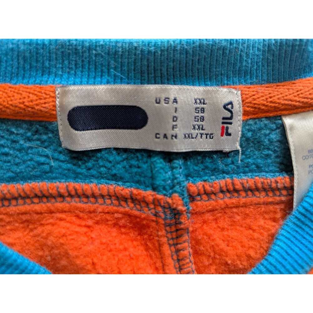 Vintage 90's Fila Fleece Pullover Mens XXL Teal/Orange Color Blocking - Picture 4 of 11